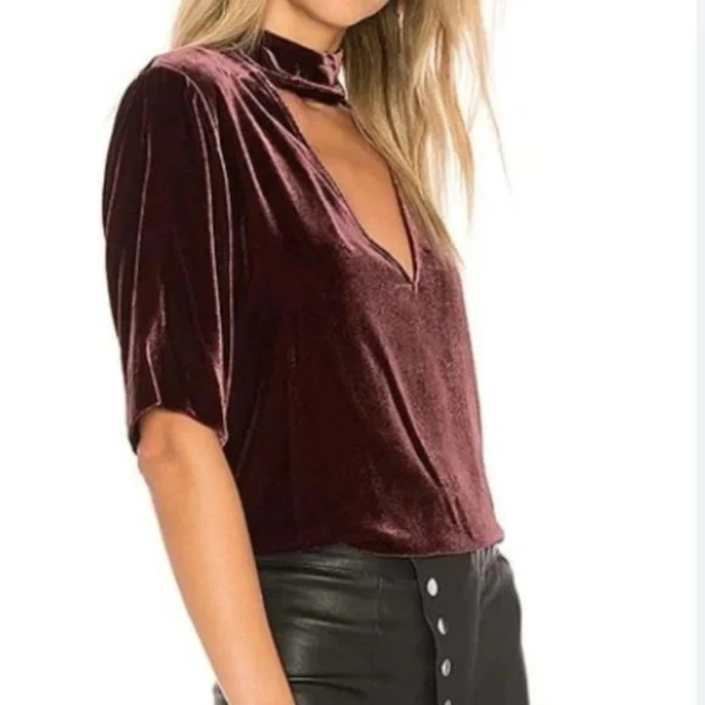 Theory Choker Luxe Velvet Deep-V Top $275. Deep Wine. Cutout. XS/S. Perfect - Picture 4 of 16
